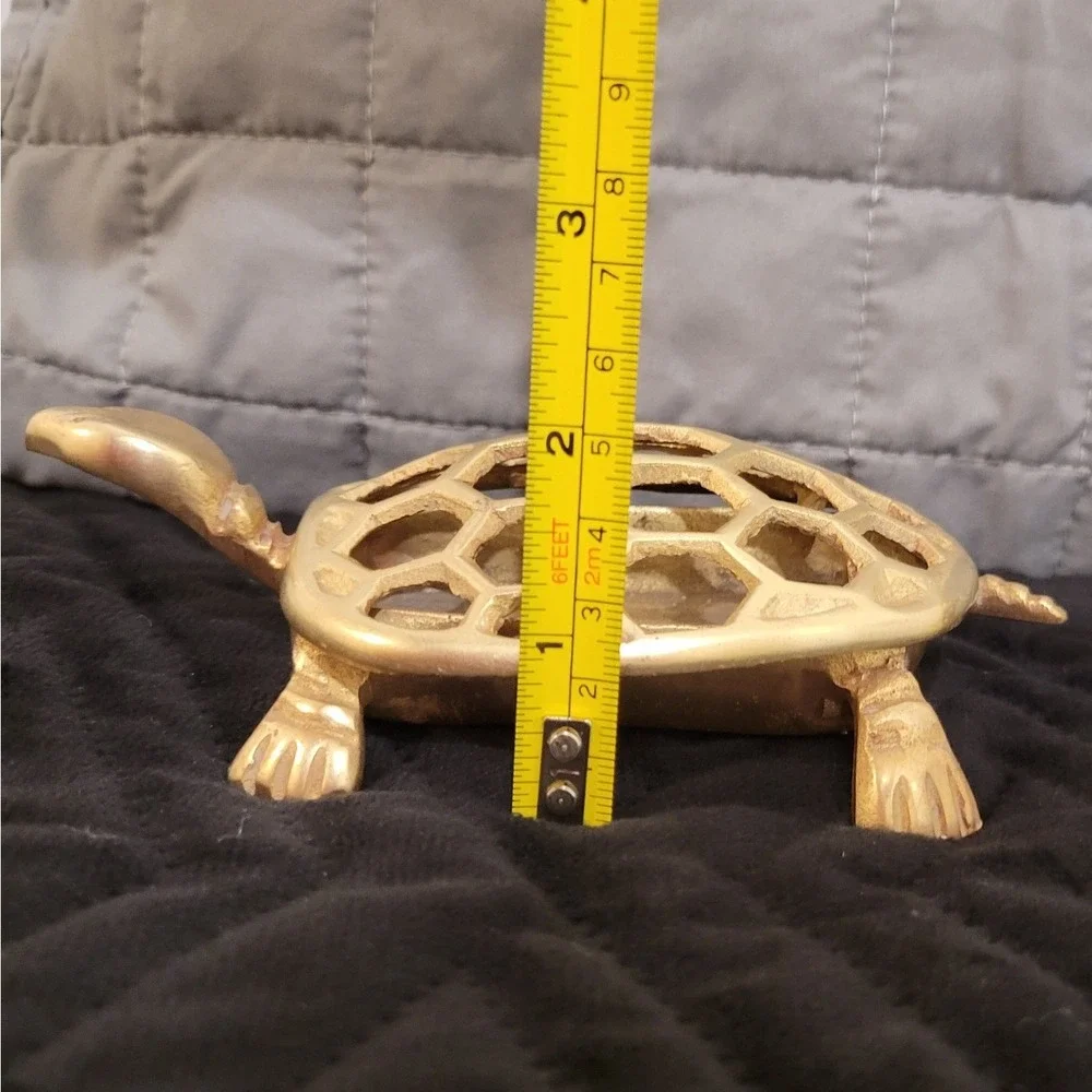 Vintage Brass Turtle Trinket Box Set (2pc) Honeycomb Lattice Shell Potpourri Fun